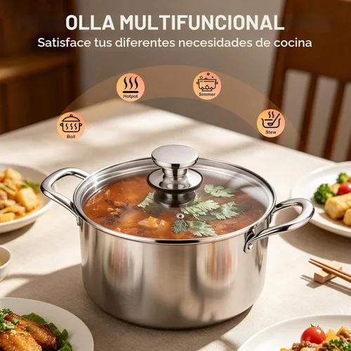 Vista 6 de P&P CHEF Olla de 4 cuartos de galón de acero inoxidable tricapa, olla de 4 cuartos de galón para cocinar pasta con tapa visible para sopa