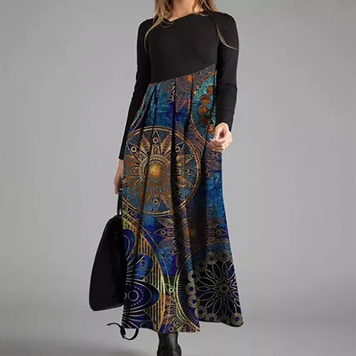 Vista 2 de TREBIN Plus Size Fall Dresses Womens Autumn and Winter Casual Slim Long-Sleeved Long Printed Dress