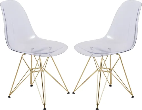 Vista 13 de LeisureMod Sillas de comedor de acrílico con base Eiffel cromada, respaldo ergonómico curvado, juego de 2 sillas laterales ligeras para cocinas