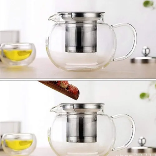 Vista 5 de Tetera de vidrio grueso sin plomo – Infusor de acero inoxidable extraíble – Gran cafetera de té de hojas sueltas y florecientes, espesada