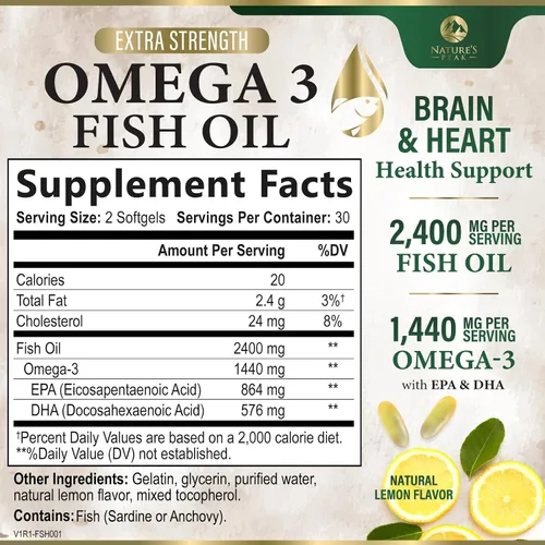 Vista 2 de Pastillas de aceite de pescado Omega 3 de 2400 mg – Suplementos de aceite de pescado Omega 3 de triple fuerza – Los mejores ácidos grasos EPA y DHA