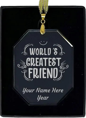 Vista 7 de LaserGram Personalized Glass Christmas Ornament, World's Greatest Friend, Custom Laser Engraved Gift Idea (Diamond Shape)
