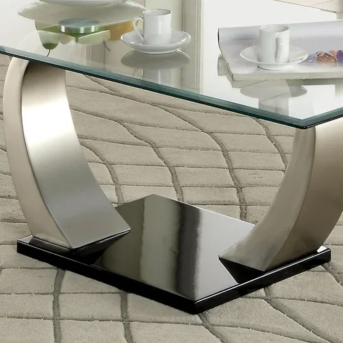 Vista 9 de Furniture of America Mesa de centro de cristal Navarra en plata y negro