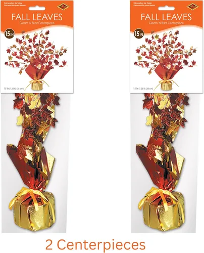 Vista 3 de Beistle Fall Leaves Gleam 'N Burst Centros de mesa de 2 piezas, 15 pulgadas, multicolor