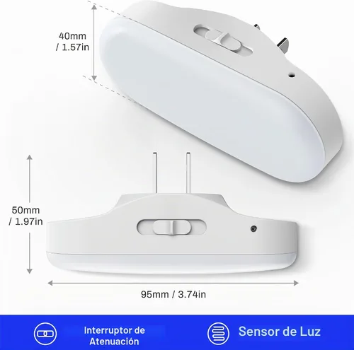 Vista 2 de DORESshop - Luz nocturna azul, encendido/apagado automático, brillo ajustable de 0-100 LM