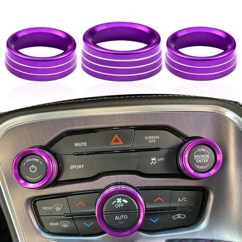 Vista 8 de Para Dodge Challenger Charger (2015-2021), cubierta de perilla de control de clima de CA, interruptor de sintonización de volumen automático, ajuste
