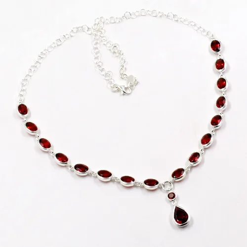 Vista 5 de Collar de granate de diseñador, conjunto de joyas de granate, collar de granate facetado, joyería de granate, pendiente de regalo para mujer
