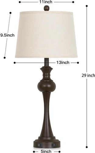 Vista 7 de CINSARY Lámpara de mesa marrón alta de 29", lámpara de noche con control táctil regulable en 3 vías con USB A+C y toma de corriente AC