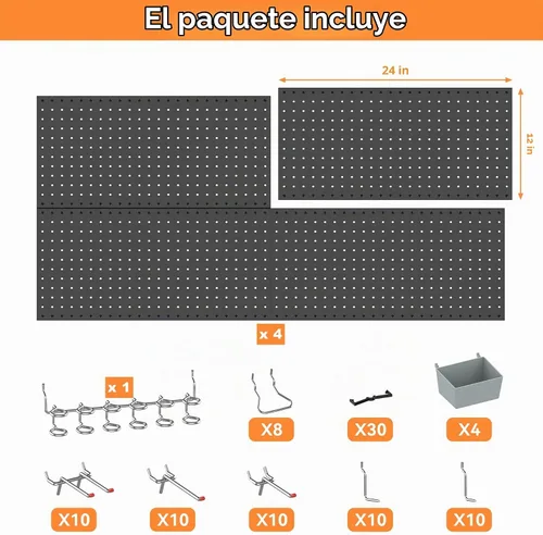 Vista 4 de WALMANN Kit de tablero de clavijas de metal con accesorios para pared, herramientas de garaje, sistema de tablero de clavijas para garaje, banco
