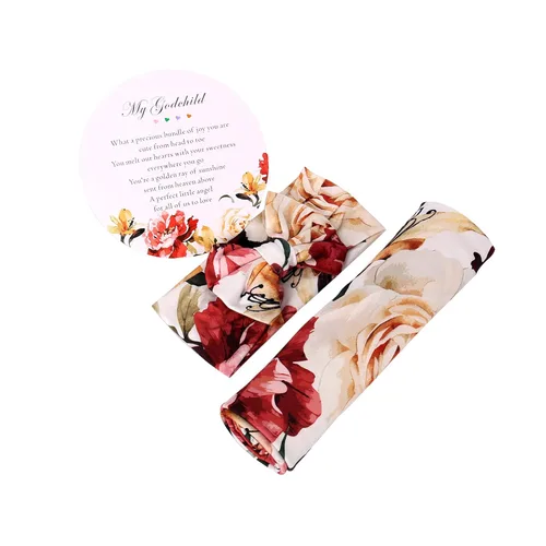 Vista 4 de Galabloomer - Conjunto de cobija con diadema, diseño de flores, para envolver bebé
