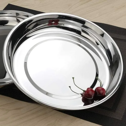 Vista 5 de Kekow Plato llano de acero inoxidable, platos redondos grandes, 10 pulgadas, paquete de 4