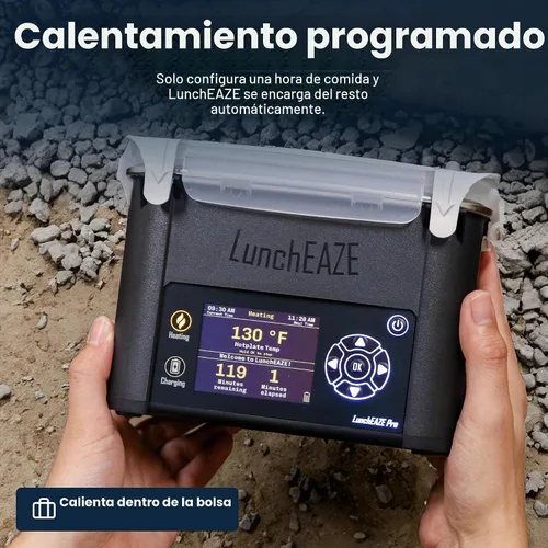 Vista 6 de LunchEAZE Pro Lonchera Calentable Sin Cable – Con Batería, Capacidad de 4 Tazas, Máx. 220°F, Calefacción Programada Automática, Incluye Bolsa