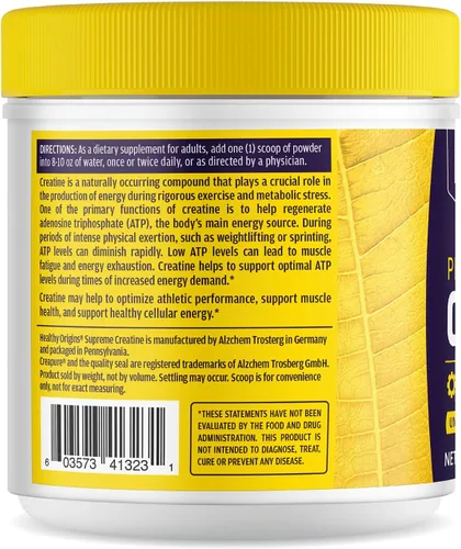 Vista 3 de Healthy Origins® Performance Creatine with Creapure®, polvo sin sabor, apoya la función muscular, energía y recuperación, 21.2 oz (600 g), 120