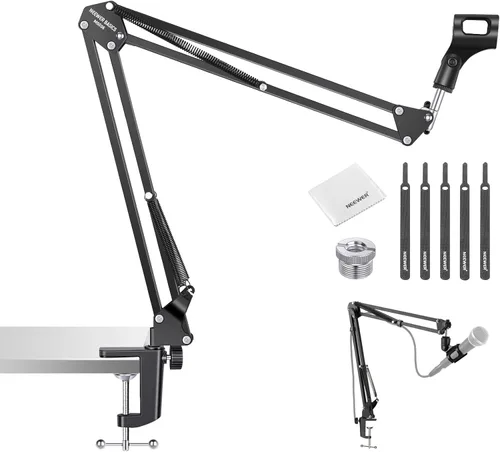 Vista 10 de Neewer: Micrófono ajustable de Suspension Boom Scissor Arm Stand, soporte de micrófono compacto de acero durable para estaciones de radio estudio