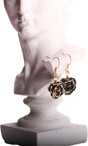 Vista 5 de Eternal Rose Pendientes colgantes de oro de 24 quilates con flor de rosa real para mujer Azul terciopelo