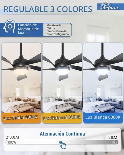 Vista 5 de Sofucor Ventilador de techo moderno de 42 pulgadas con luz para interiores Negro