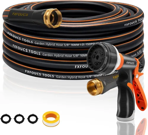Vista 16 de Manguera de jardín resistente, manguera híbrida flexible y ligera de 5/8 pulgadas con presión de estallido de 600 PSI, mango giratorio y accesorios