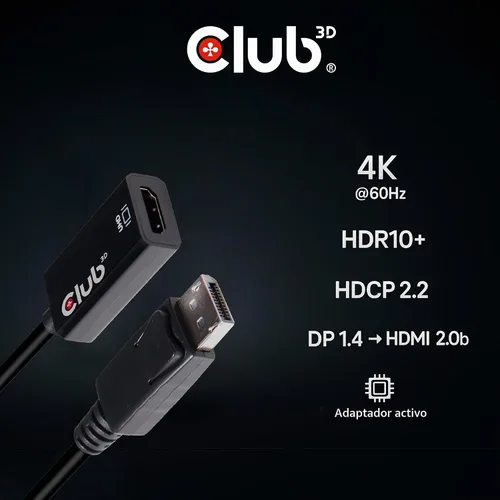 Vista 2 de Club 3D CAC-1080 DisplayPort 1.4 a HDMI 2.0b HDR Adaptador Activo M/F