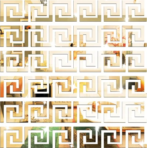 Vista 7 de Juego de calcomanías de pared acrílicas para bricolaje, calcomanías de pared de espejo para sala de estar, dormitorio (llave griega negra)