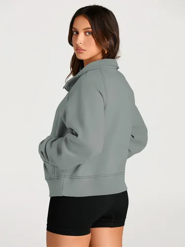 Vista 5 de AUTOMET Sudaderas con media cremallera para mujer, sudadera corta de vellón con cremallera de un cuarto, sudaderas con capucha para el otoño, a