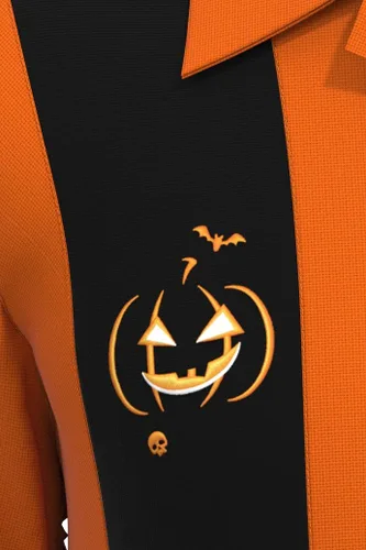 Vista 3 de Jack O' Lantern Pumpkin Halloween disfraz divertido botón abajo manga corta Bowling Shirt
