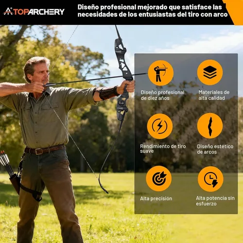 Vista 5 de TOPARCHERY 62" Arco Hunter Recurvo Negro, Arco Recurvo Desmontable de Absorción de Choque ILF para Caza, Arco Largo para Tiro al Blanco al Aire