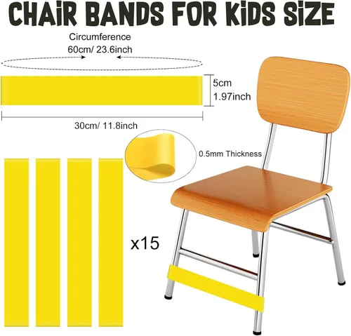 Vista 2 de PLULON Paquete de 15 bandas para sillas para niños con pies inquietos para sillas de aula para estudiantes, sillas, escritorios con trastorno