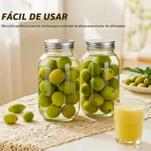Vista 4 de Tarros Mason con tapas de 32 onzas, paquete de 2 tarros de vidrio de boca regular