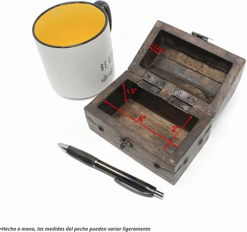 Vista 5 de Nautical Cove Cofre del tesoro de recuerdo y caja de madera decorativa (pequeña de 5 x 3 x 3.25 pulgadas), caja de almacenamiento, caja de madera