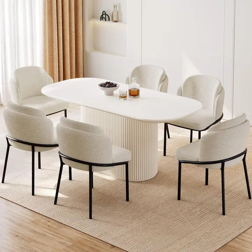 Vista 40 de Mesa de comedor ovalada de 63 pulgadas para 2-6 personas, mesa de cocina negra moderna, mesa de comedor rectangular de lujo, mesa de comedor