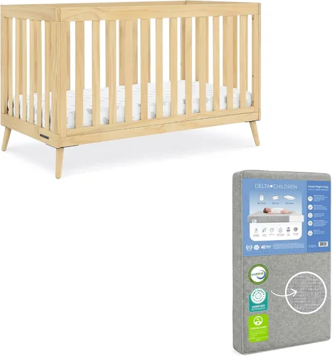 Vista 17 de Delta Children Essex - Cuna convertible 4 en 1, color blanco Bianca con patas de color natural Bianca Blanco