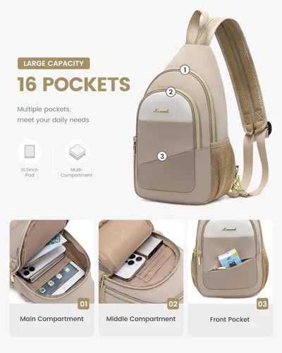 Vista 3 de LOVEVOOK - Mochila tipo bandolera para mujeres, convertible a bandolera cruzada, pequeño bolso para pañales, mochila resistente al agua