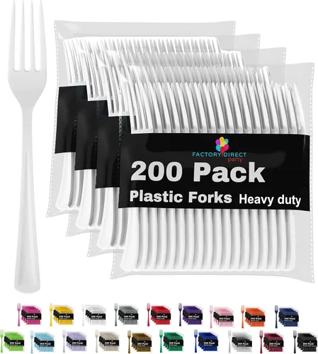Vista 19 de Party Solids - Cucharas de plástico color marfil, 200 piezas, cucharas de marfil, utensilios desechables, juego de cubiertos de plástico resistente