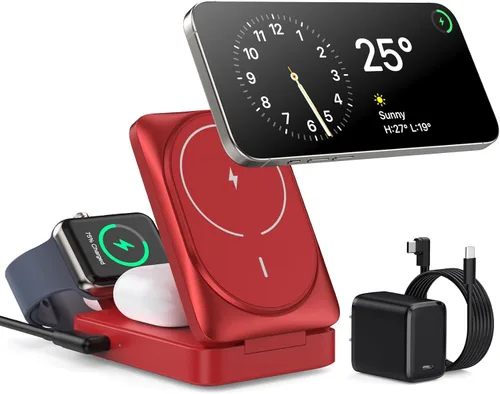Vista 9 de Cargador Inalámbrico 3 en 1 Estación de Carga para iPhone, Soporte de Carga Magnético de 15W Certificado Qi2 para Mag-Safe con Adaptador USB C