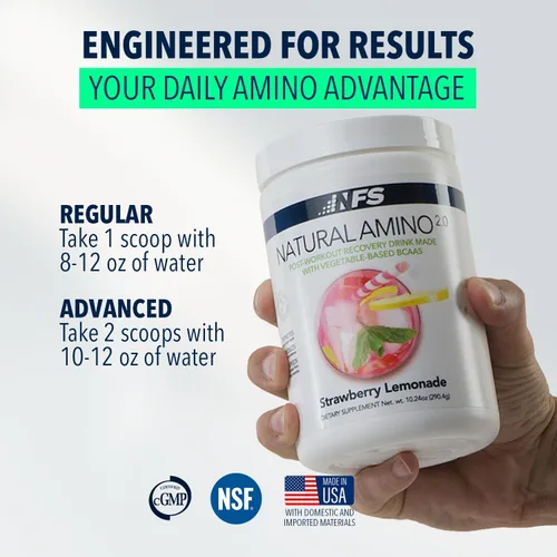 Vista 6 de NF Sports Amino natural. Aminoácidos BCAA 2:1:1 en polvo. Polvo de preentrenamiento BCAA Energy para recuperación muscular. Apto para dieta
