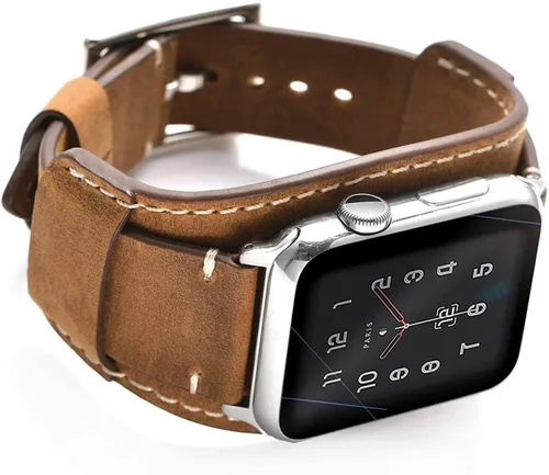 Vista 11 de Compatible con correas de Apple Watch de 1.496 pulgadas, 1.575 pulgadas, 1.614 pulgadas, correa de cuero genuino retro de caballo loco para iWatch