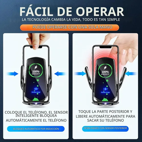 Vista 6 de Cargador de coche inalámbrico Soporte de teléfono Soporte para automóvil Carga inalámbrica de 15 W Carga rápida de sujeción automática Soporte