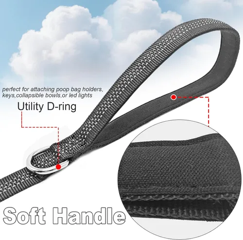 Vista 4 de Correa elástica para perro - Correa de nylon reflectante y de 5 pies con absorción de golpes Entrenamiento anti-jalón para perros Negro