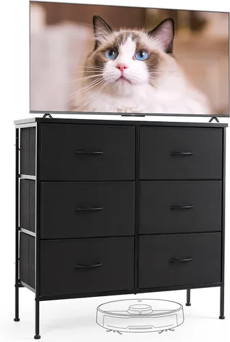 Vista 35 de Sweetcrispy Cómoda para dormitorio, cómoda de tela con 8 cajones, cómoda para armario, sala de estar, marco de acero resistente, parte superior