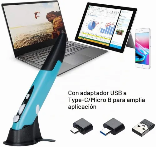 Vista 2 de lychee Ratón Óptico Inalámbrico de Bolsillo Tipo Pluma, Ratón Óptico Inalámbrico USB 2.4GHZ Tipo Pluma 800/1200/1600 DPI Ajustable Escritura a Mano