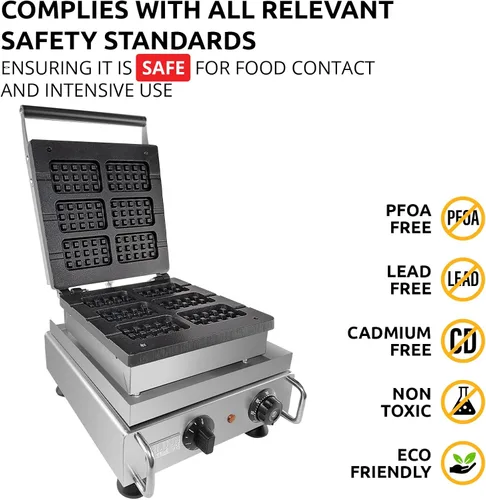 Vista 5 de ALDKitchen Gofrera belga Máquina para hacer conos y gofres gofres finos de forma redonda Acero inoxidable 110 V (6 palos)
