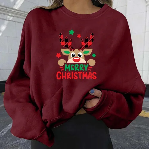 Vista 4 de UODSVP Sudaderas de Navidad para mujer, a la moda, para otoño e invierno, casual, cuello redondo, estampado de manga larga, sudaderas