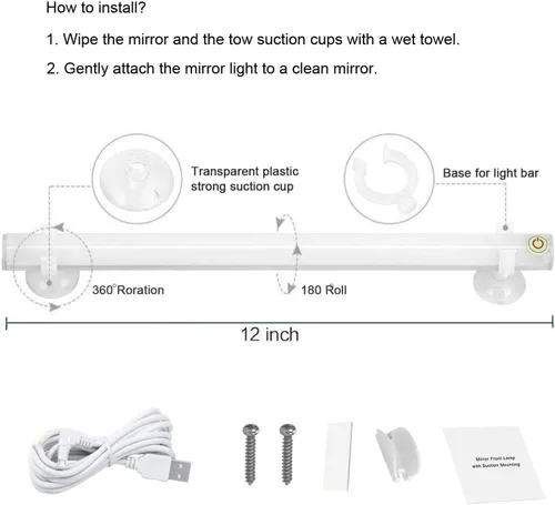 Vista 4 de Luces de espejo LED, luces de tocador portátiles, luz diurna simulada, control táctil de 3 niveles de brillo, luces de maquillaje recargables e