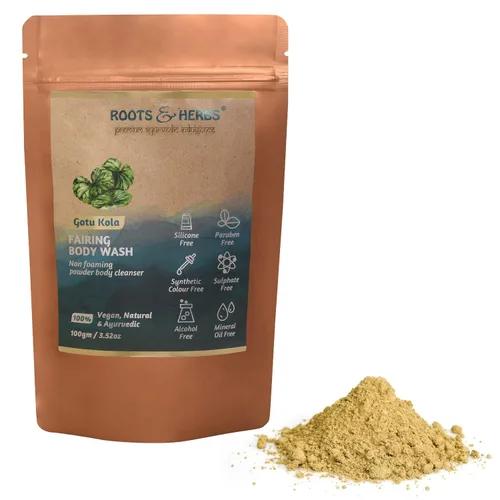 Vista 4 de ROOTS AND HERBS Jabón corporal en polvo ayurvédico, tratamiento natural, 100% vegano, carenado de gotukola, limpiador corporal en polvo, polvo