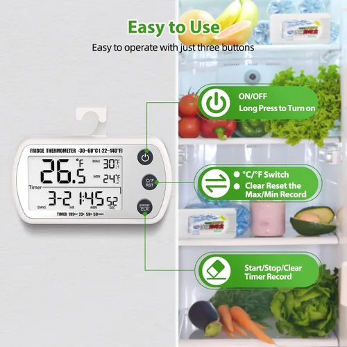 Vista 10 de Termómetro digital para refrigerador, paquete de 2, termómetro impermeable para refrigerador, termómetro congelador de pantalla grande de 2.25 Blanco