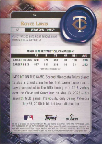 Vista 2 de 2022 Topps Gold Label Class 1#86 Royce Lewis Minnesota Twins Rookie Baseball Card - GotBaseballCards