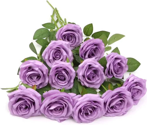 Vista 52 de LVEFIT 12 rosas artificiales de seda con tallo largo para bodas, despedidas de soltera, fiestas, decoración del hogar Blush