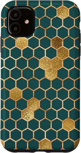 Vista 8 de Bees Honeycomb Pattern Print Honey Hexagon Bees Hive - Green Case for iPhone 17