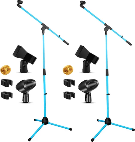 Vista 12 de 5 Core Soporte de micrófono para piso, trípode, brazo de brazo, altura ajustable, con clips de micrófono, adaptador de 3/8 a 5/8 pulgadas para Azul