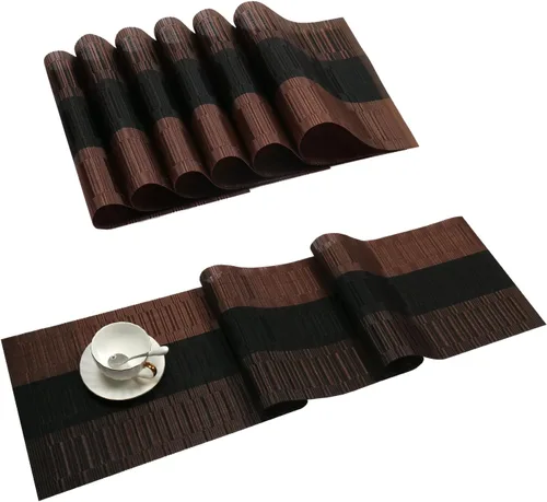 Vista 54 de SHACOS - Caminos de mesa de vinilo tejido, lavables, para uso en interiores o exteriores, fáciles de limpiar
